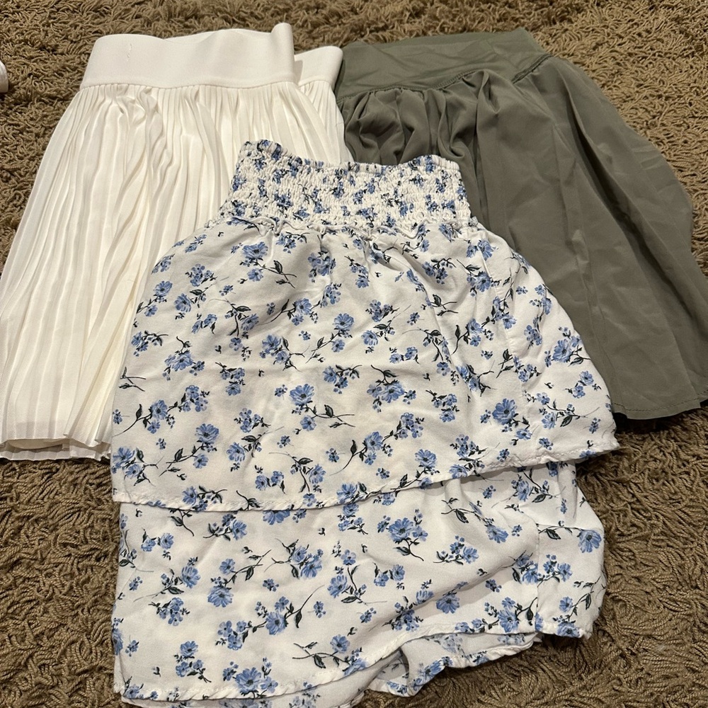 No Boundaries Skater Skirts - White, Gray, Blue Floral